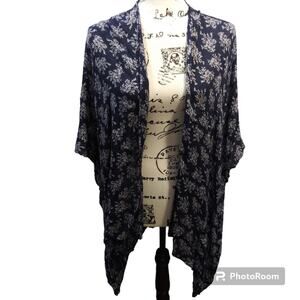 Loft Navy Blue Floral Kimono Cardigan Cover Up Size OS